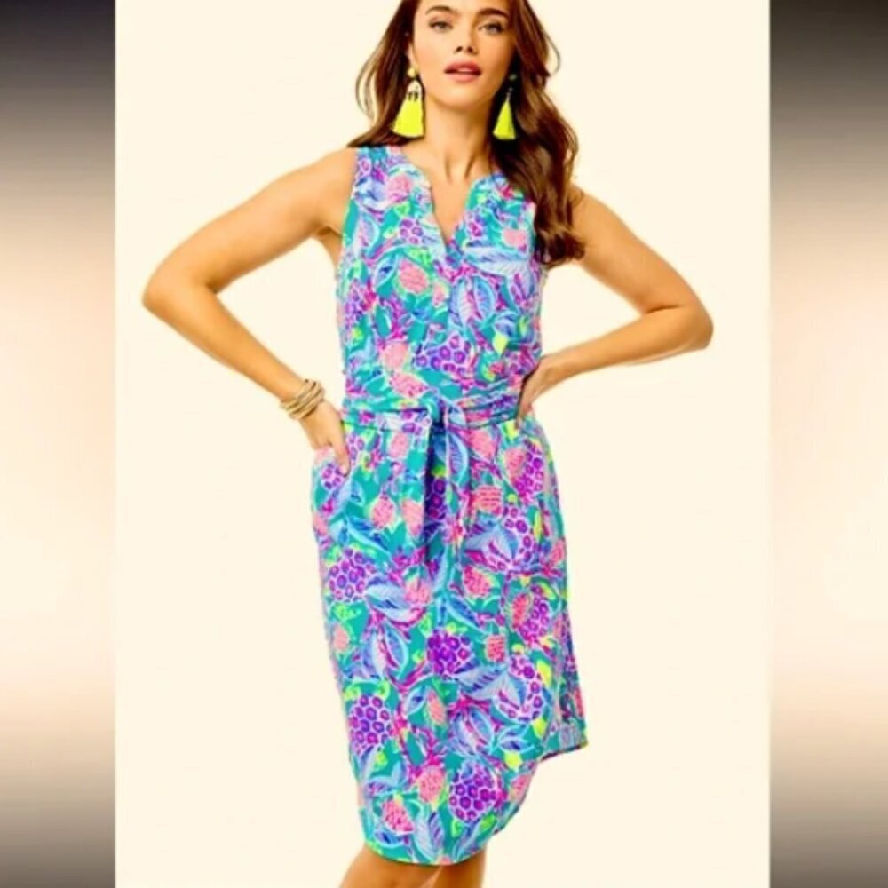 Lilly Pulitzer NAILA midi dress  Maldives green turtle wave size large NWT